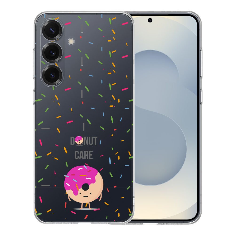 Samsung Galaxy S25 TPU Hoesje Donut Roze Backcover voorkant en achterkant met kleurrijke donut design