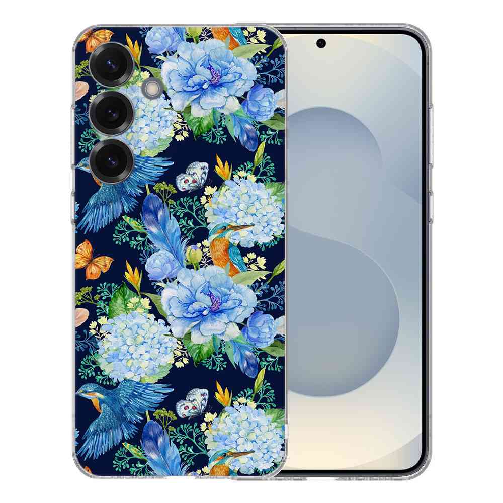 TPU Hoesje Samsung Galaxy S25 IJsvogel Backcover bloemen design achterkant