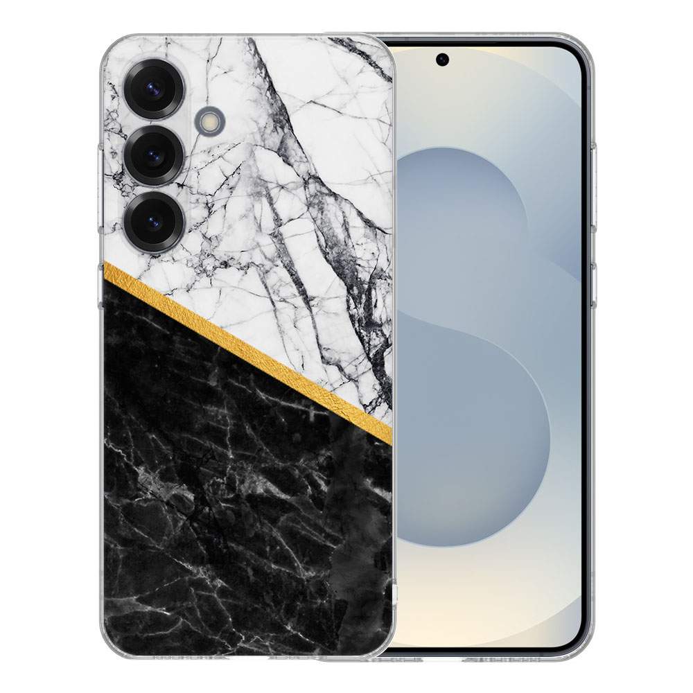 Samsung Galaxy S25 TPU Hoesje Marble White Black achterkant