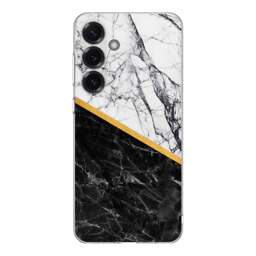 Samsung Galaxy S25 TPU Hoesje Marble White Black Backcover achterkant