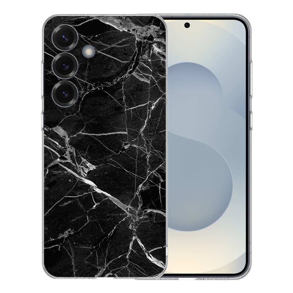 Samsung Galaxy S25 TPU Hoesje Marmer Zwart Backcover product afbeelding vooraanzicht