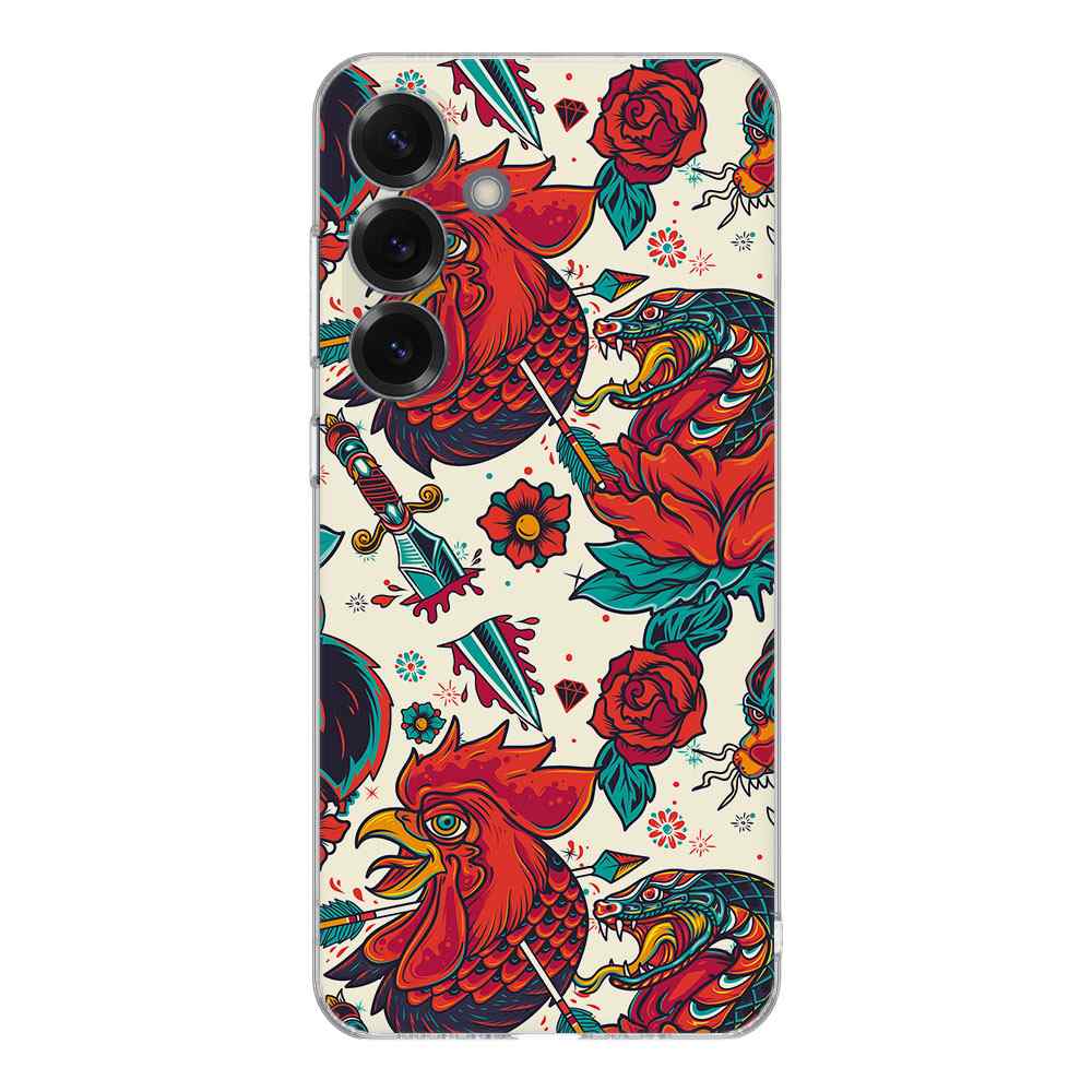 Samsung Galaxy S25 TPU Hoesje Old Skool Backcover dieren print kleurrijk