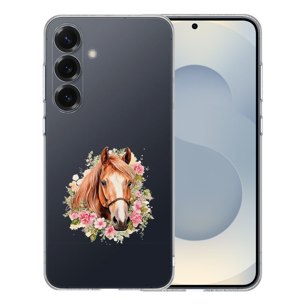 Samsung Galaxy S25 TPU Hoesje Paard Backcover Paard bloemen achterzijde