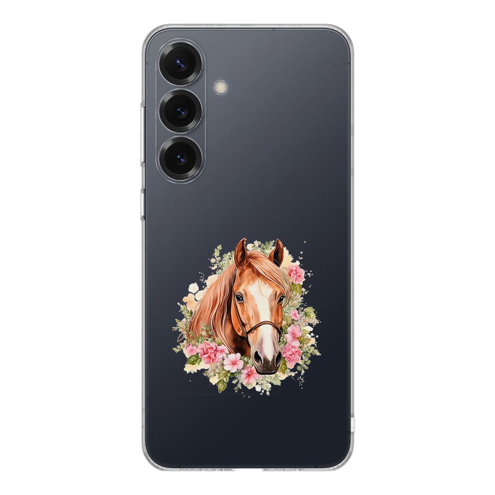 Samsung Galaxy S25 TPU Hoesje Paard Backcover paarden bloemen aanzicht