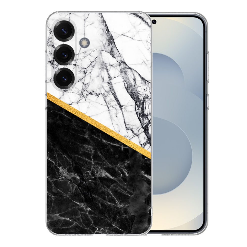 Samsung Galaxy S25 Plus TPU Hoesje Marble White Black Backcover achteraanzicht