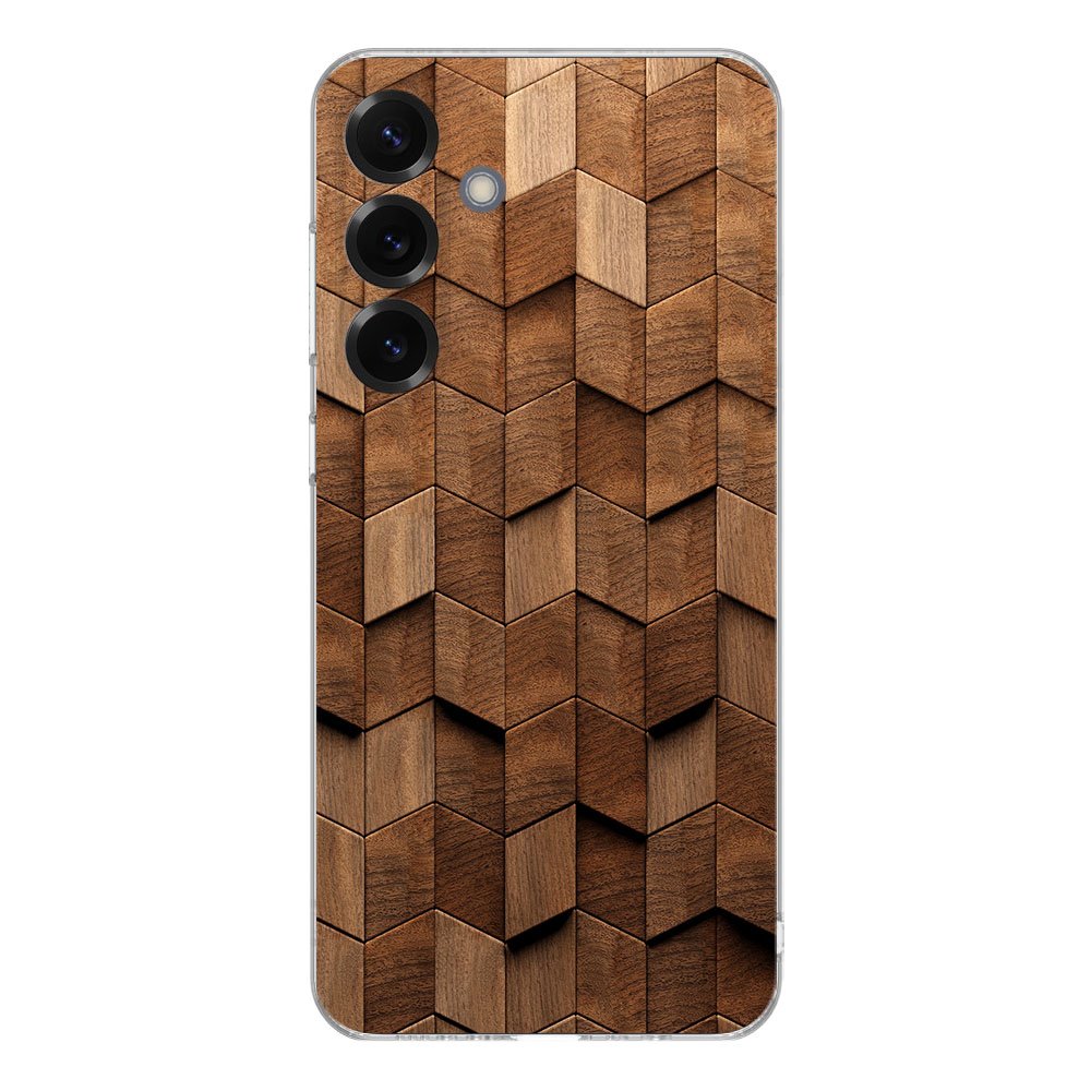 TPU Hoesje Samsung Galaxy S25 Plus Wooden Cubes Backcover achterkant houten blokken design