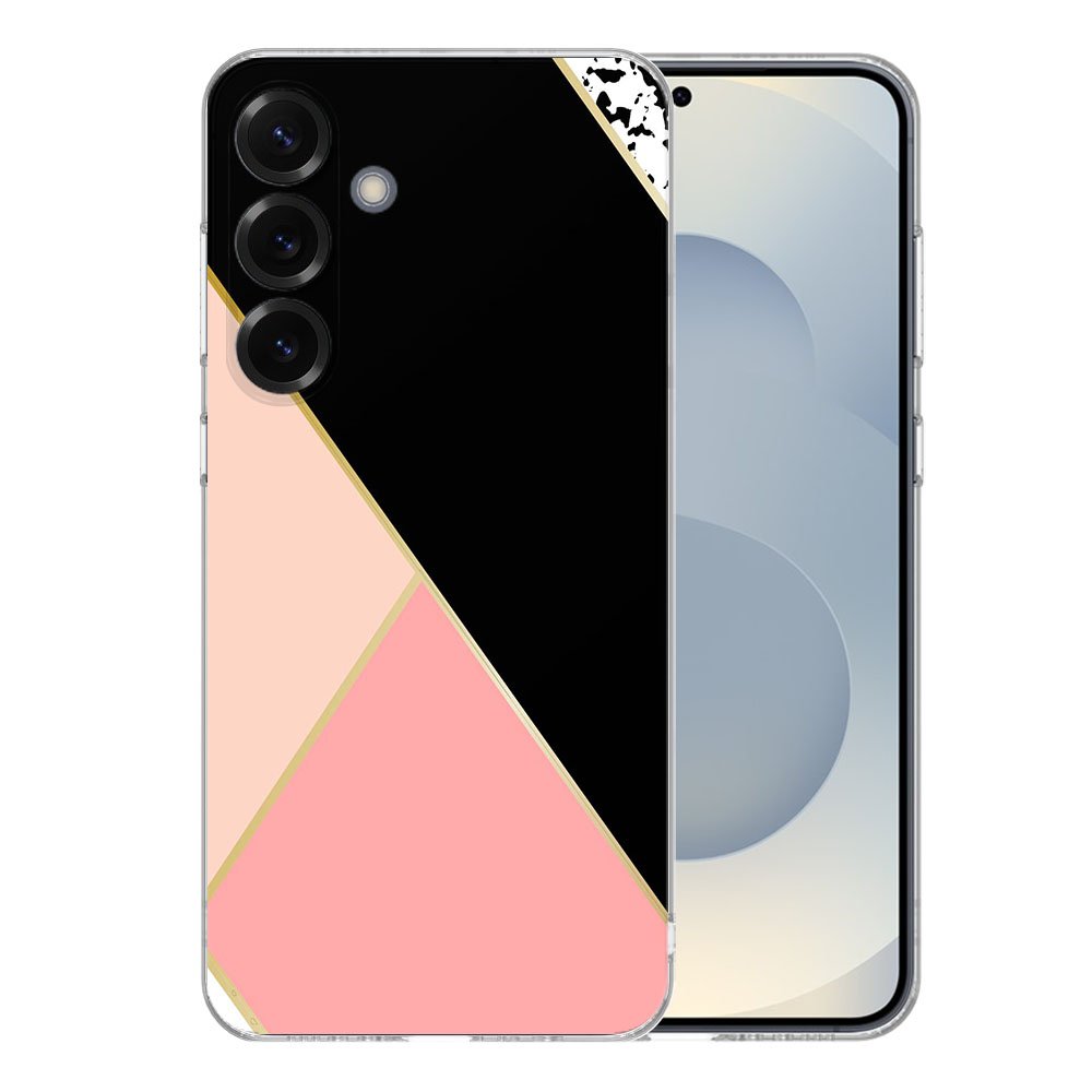 TPU Hoesje Samsung Galaxy S25 Plus Zwart Roze Vormen Backcover ontwerp zijde