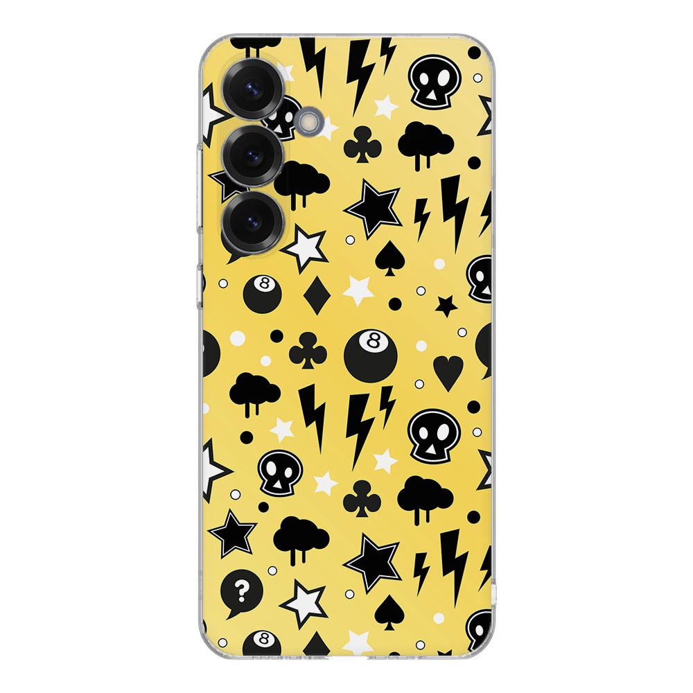Samsung Galaxy S25 TPU Hoesje Punk Yellow Backcover zwart wit design