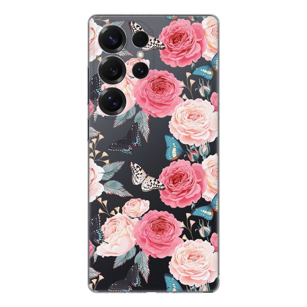 Samsung Galaxy S25 Ultra TPU Hoesje Butterfly Roses achterkant
