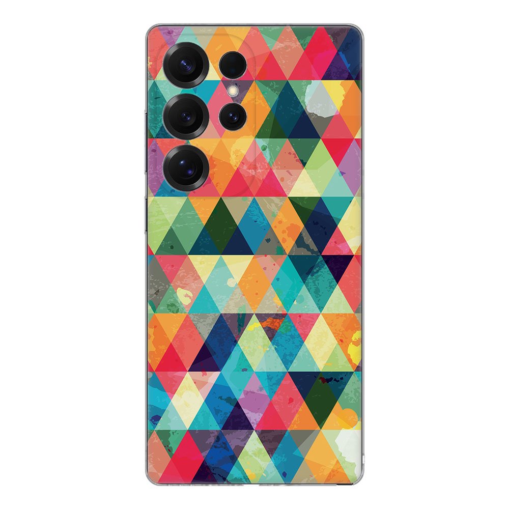 Samsung Galaxy S25 Ultra TPU Hoesje Geruit Backcover kleurrijk geometrisch design achteraanzicht