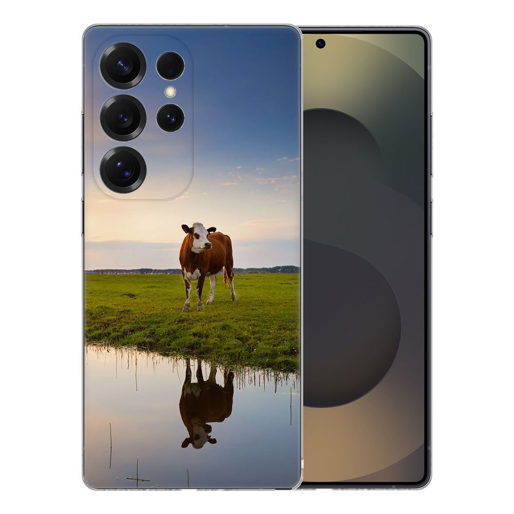 Samsung Galaxy S25 Ultra TPU Hoesje Koe Backcover koeweide spiegelbeeld