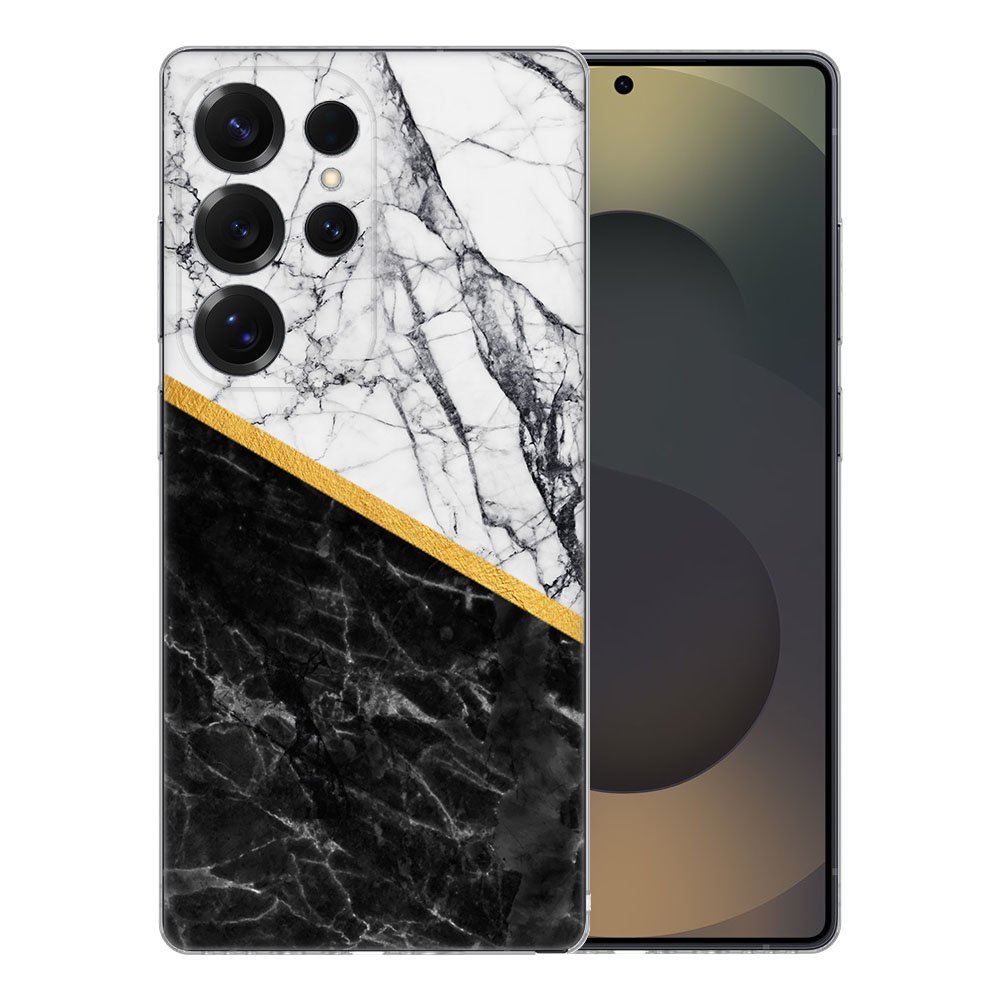 Samsung Galaxy S25 Ultra TPU Hoesje Marble White Black Backcover achterkant