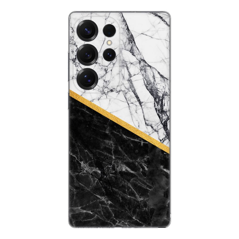 Samsung Galaxy S25 Ultra TPU Hoesje Marble White Black Backcover achterzijde