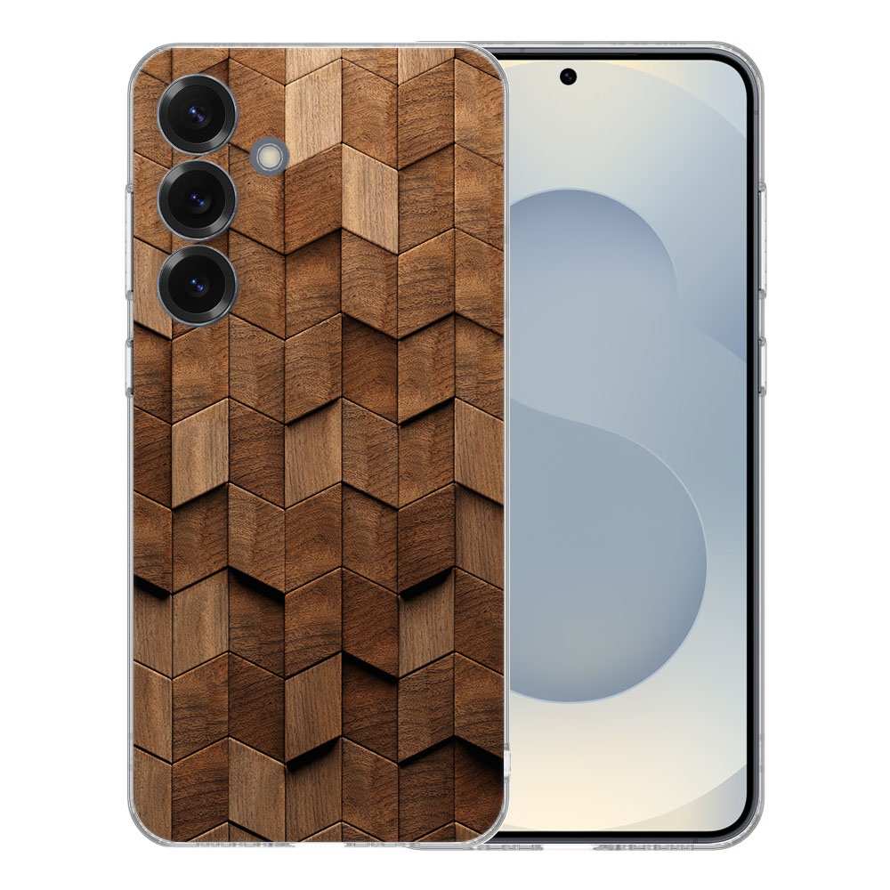 TPU Hoesje Samsung Galaxy S25 Wooden Cubes backcover aanzicht