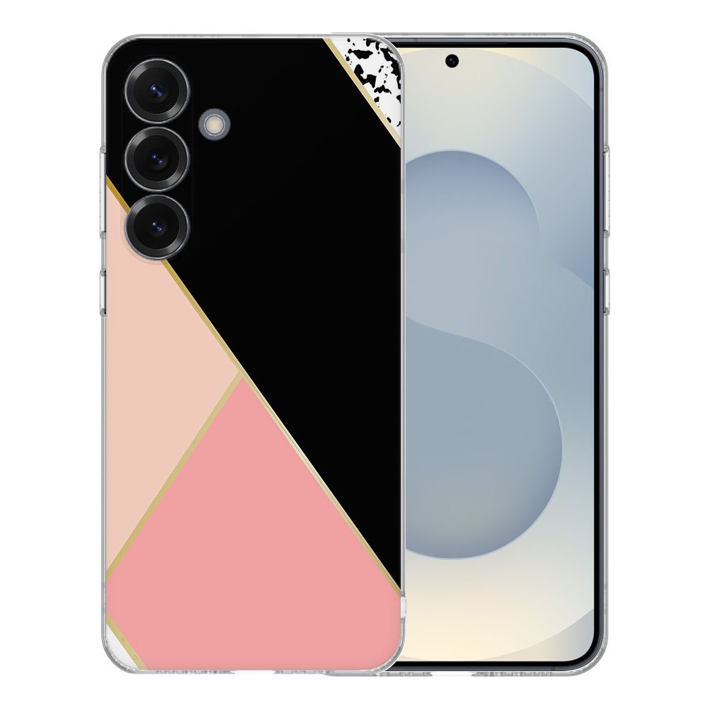 Samsung Galaxy S25 TPU Hoesje Zwart Roze Vormen Backcover achterkant