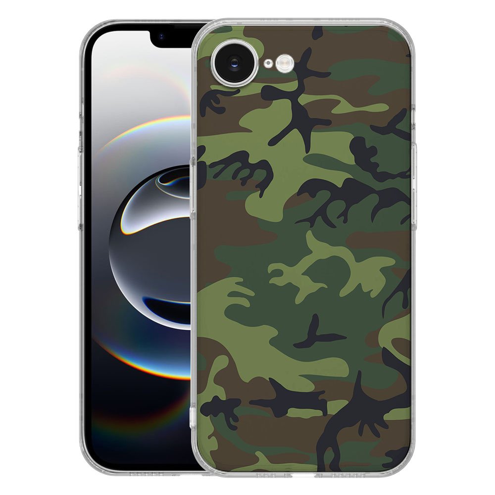 Apple iPhone 16e TPU Hoesje iPhone 16e - Army Dark Backcover achteraanzicht camouflage design