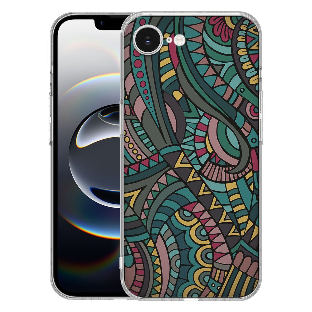Apple iPhone 16e TPU Hoesje Aztec Backcover achterzijde kleurrijk patroon