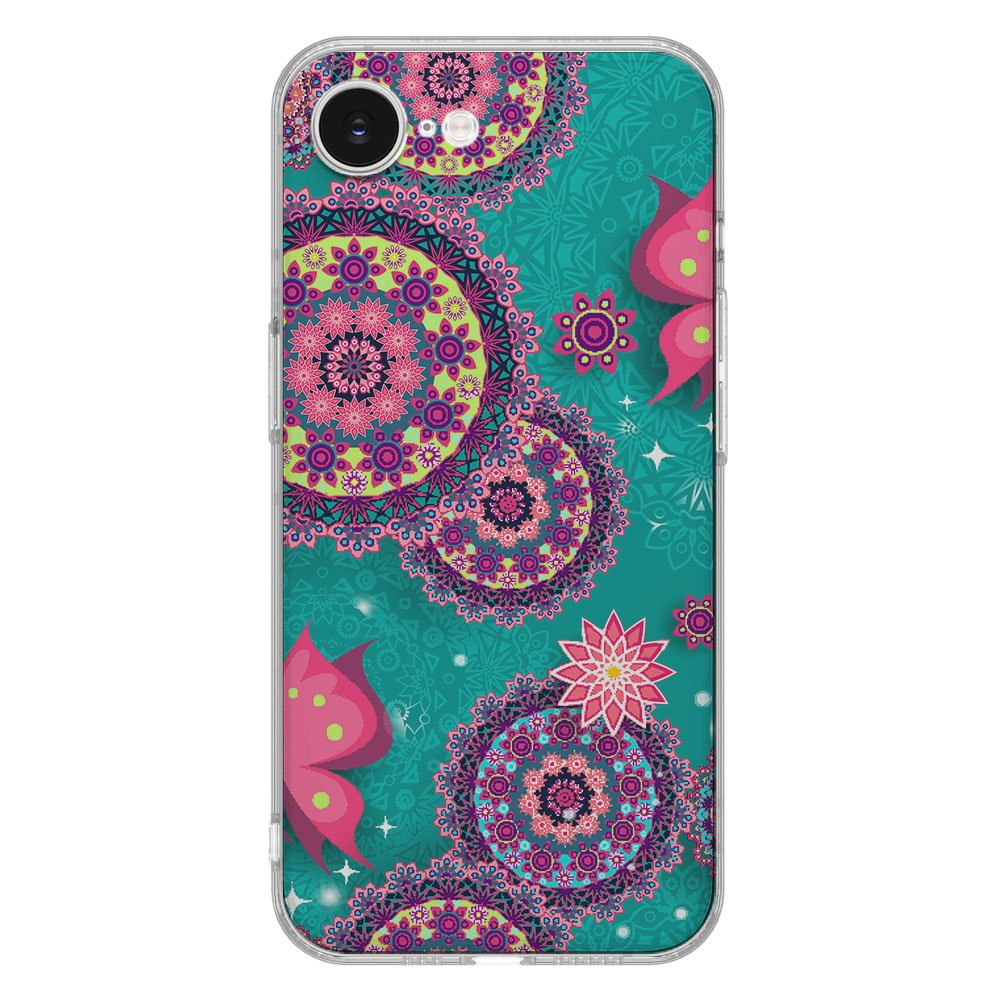 Apple iPhone 16e TPU Hoesje iPhone 16e - Cirkels en Vlinders Backcover design aanzicht