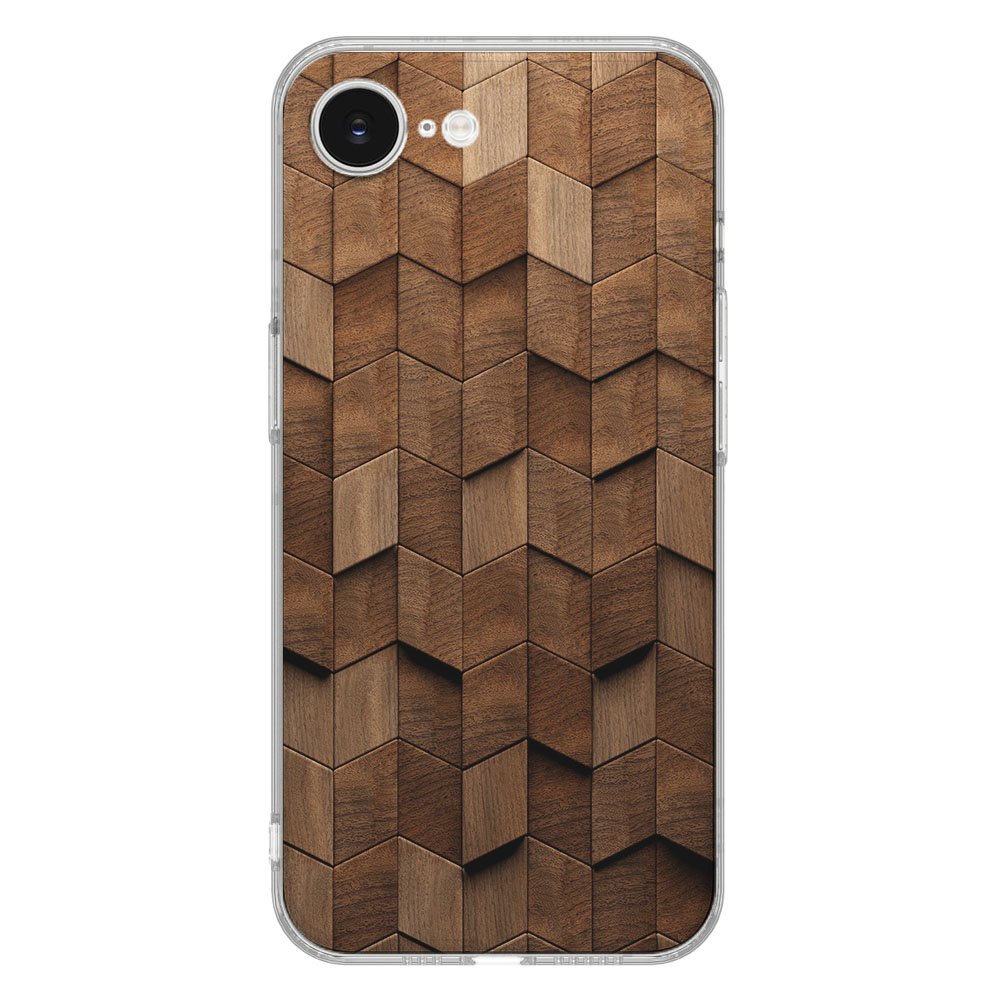 Apple iPhone 16e TPU Hoesje iPhone 16e Wooden Cubes Backcover achterkant houten blokken