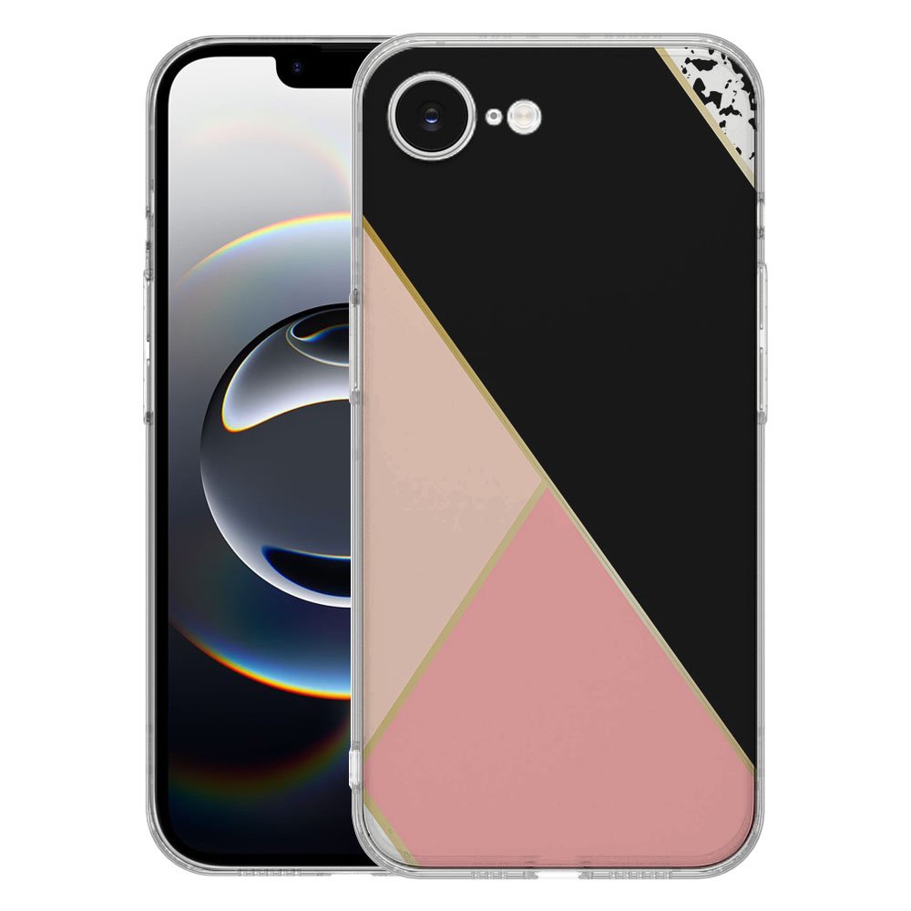Apple iPhone 16e TPU Hoesje iPhone 16e Zwart Roze Vormen Backcover design zwart roze