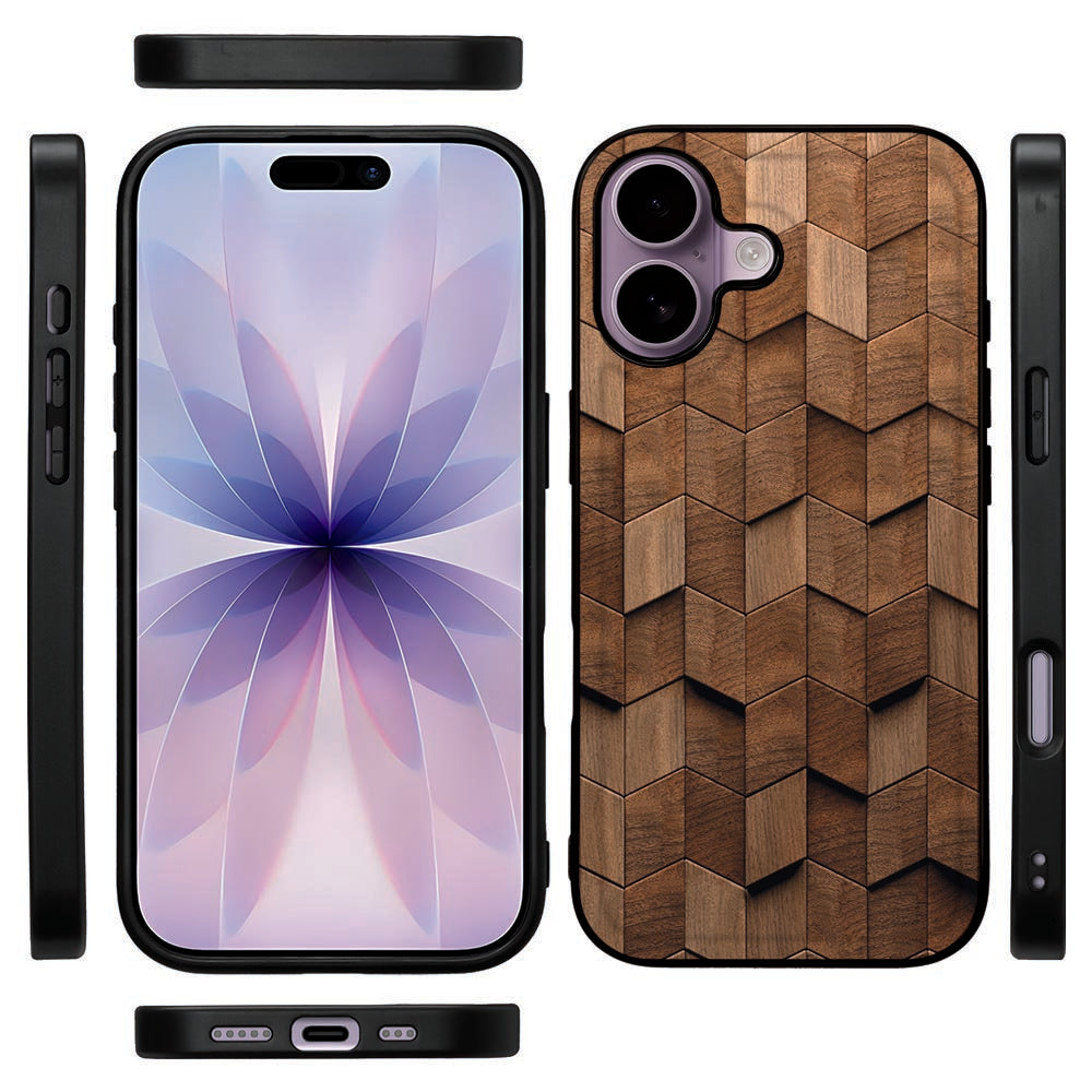 TPU Hoesje iPhone 17 Wooden Cubes voorkant achterkant zijkanten