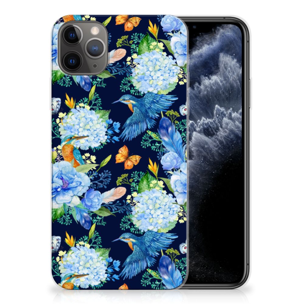 TPU Hoesje voor Apple iPhone 11 Pro Max IJsvogel met bloemen en vlinders 🌼🐦