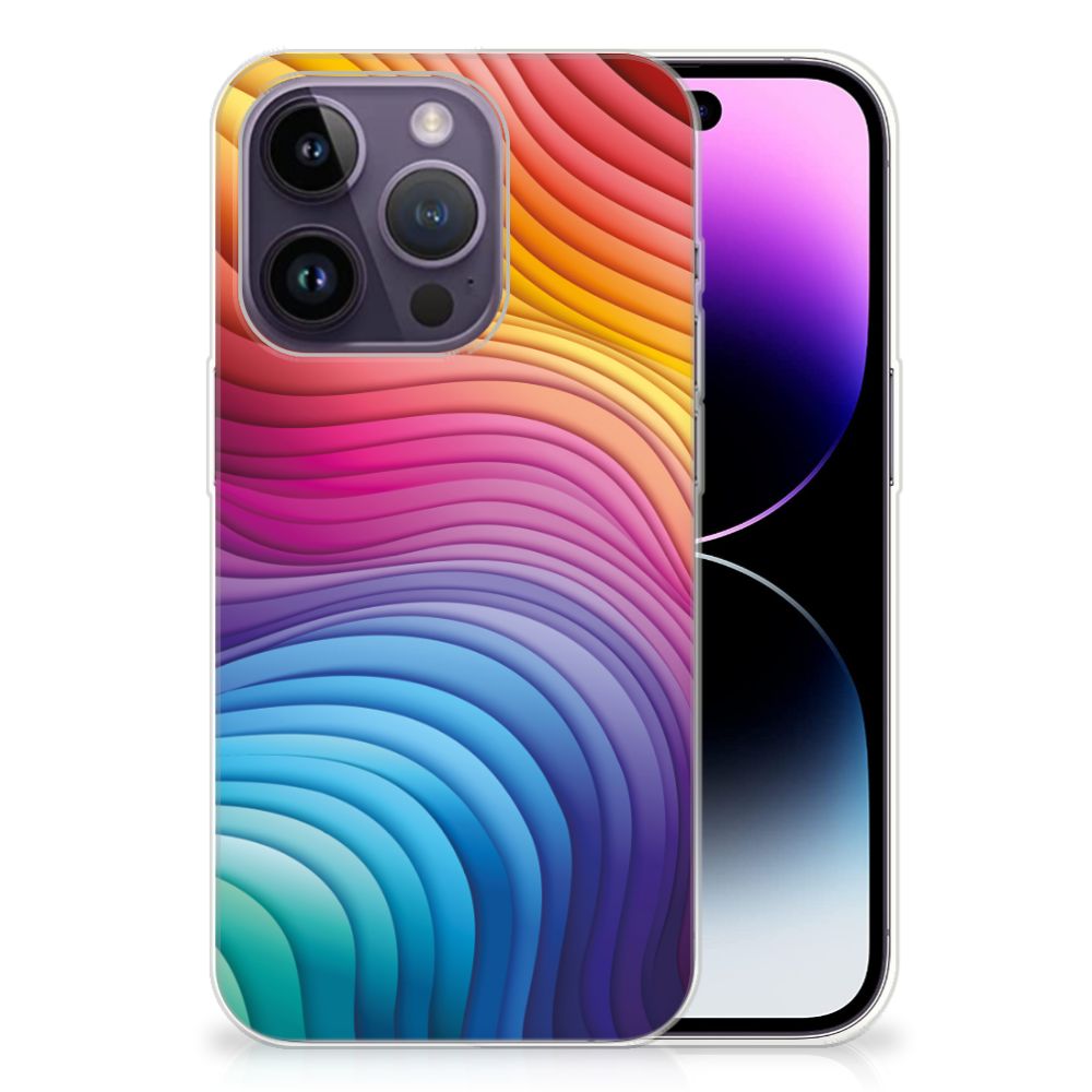 TPU Hoesje voor Apple iPhone 14 Pro Regenboog met kleurrijk golfdesign 🌈