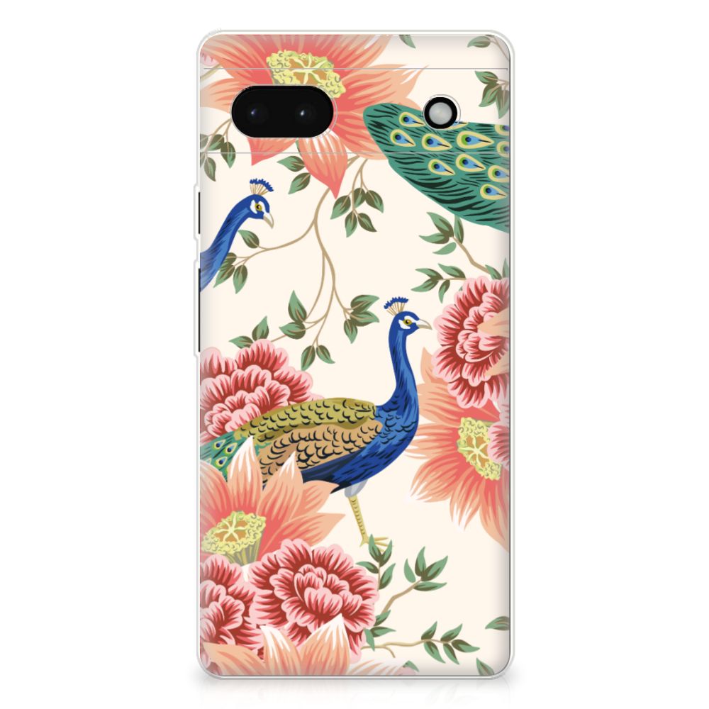 Google Pixel 6A TPU Hoesje voor Google Pixel 6A Pink Peacock achterkant