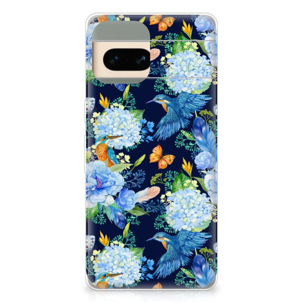 TPU Hoesje voor Google Pixel 7 Pro IJsvogel bloemen ontwerp voorkant