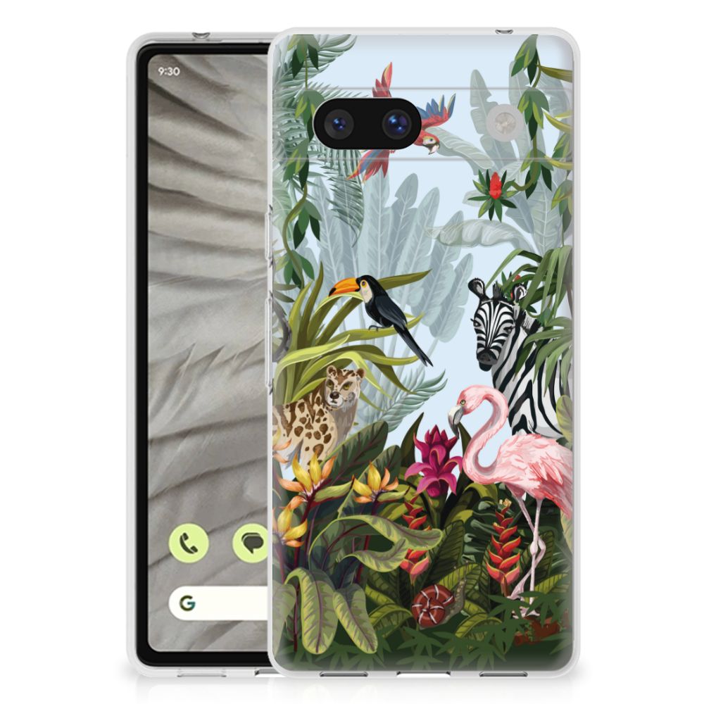Google Pixel 7A TPU Hoesje Jungle dieren bloemen voorkant
