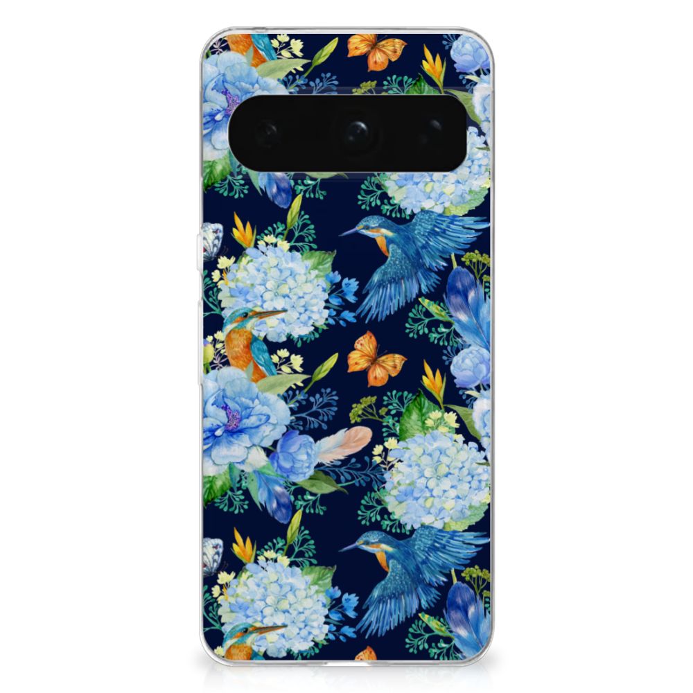 TPU Hoesje voor Google Pixel 8 Pro IJsvogel bloemen design achterkant