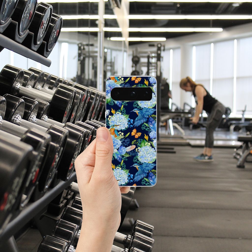 TPU Hoesje voor Google Pixel 8 Pro IJsvogel bloemen design voorzijde