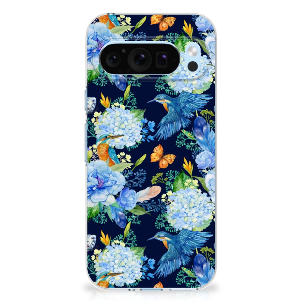 TPU Hoesje voor Google Pixel 9 | 9 Pro IJsvogel bloemen dieren aanzicht