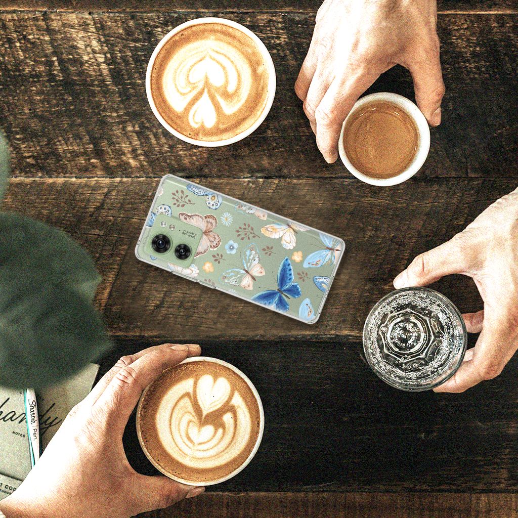 Motorola Edge 40 TPU Hoesje Vlinder bovenaanzicht design met koffie