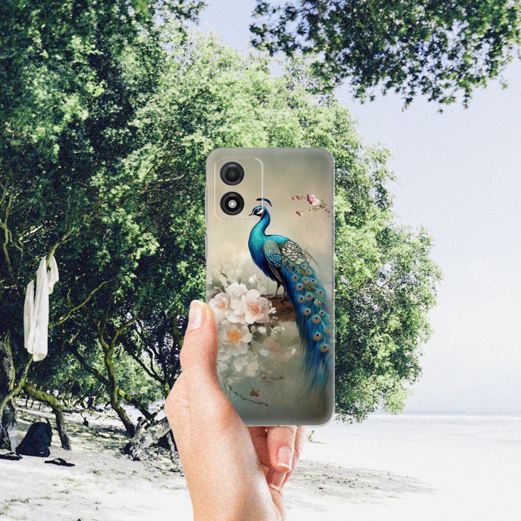 Motorola Moto E13 TPU Hoesje Vintage Pauwen aanzicht