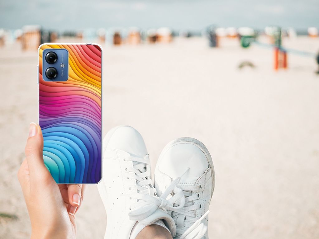 Motorola Moto G14 TPU Hoesje Regenboog design kleurrijke golfpatronen aanzicht