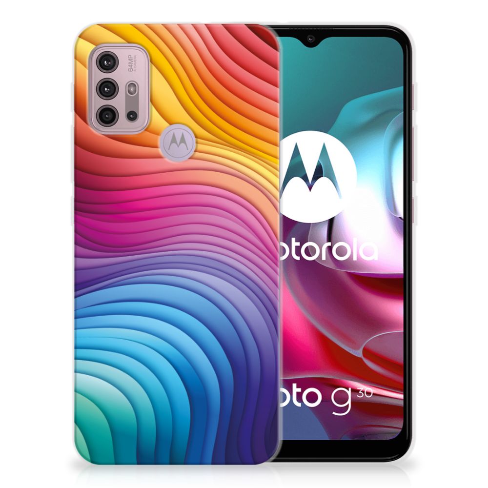 Motorola Moto G30 TPU Hoesje Regenboog design aanzicht
