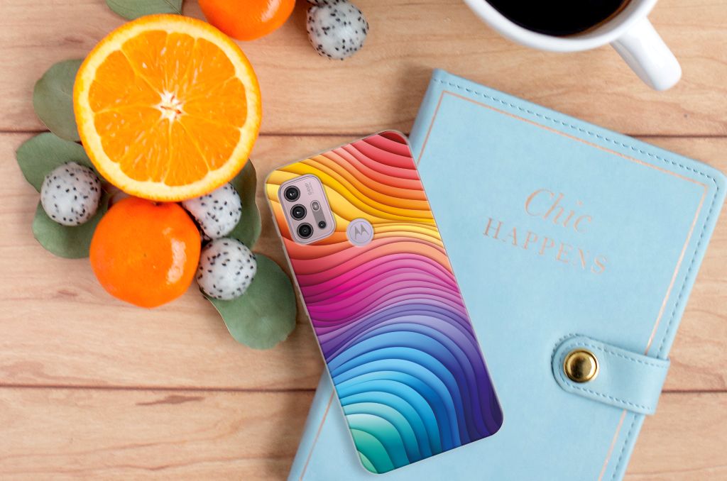 Motorola Moto G30 TPU Hoesje Regenboog design aanzicht