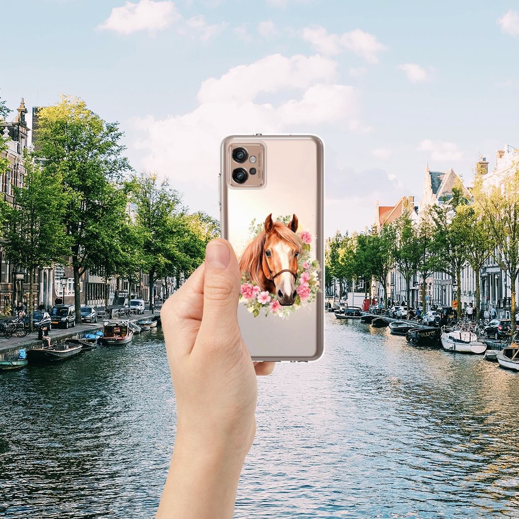 Motorola Moto G32 TPU Hoesje Paard hand smartphone bloemen