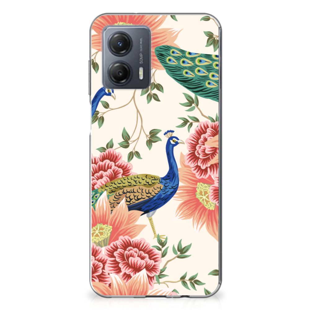 Motorola Moto G53 TPU Hoesje Pink Peacock achterkant