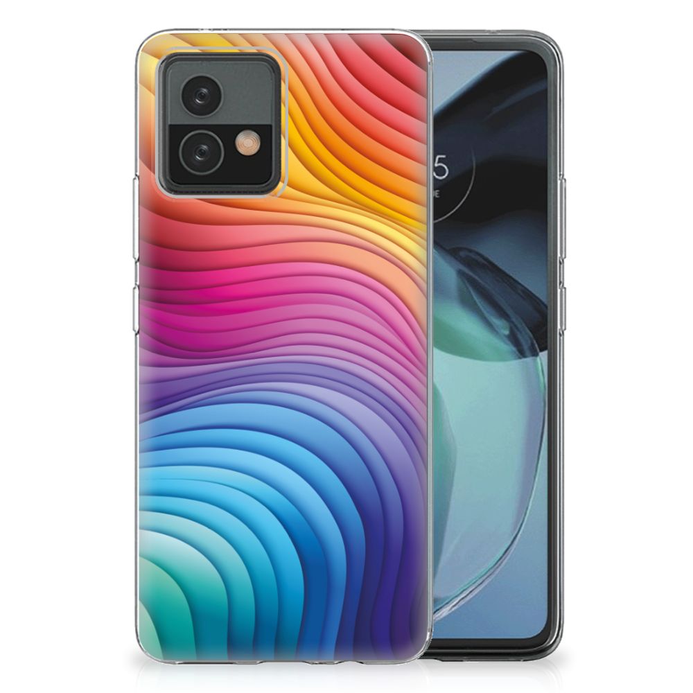Motorola Moto G72 TPU Hoesje Regenboog design kleurrijke golfpatronen aanzicht