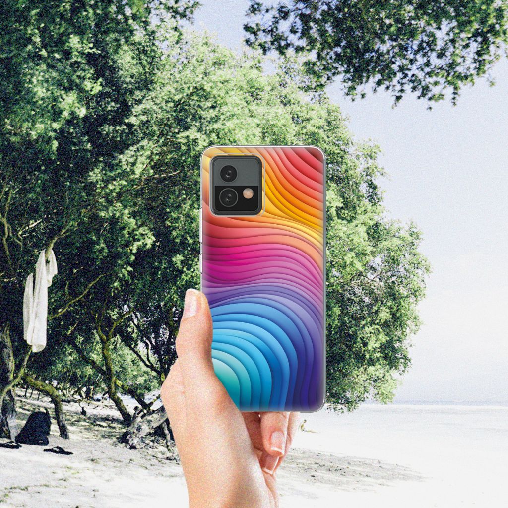 Motorola Moto G72 TPU Hoesje Regenboog design kleuren aanzicht