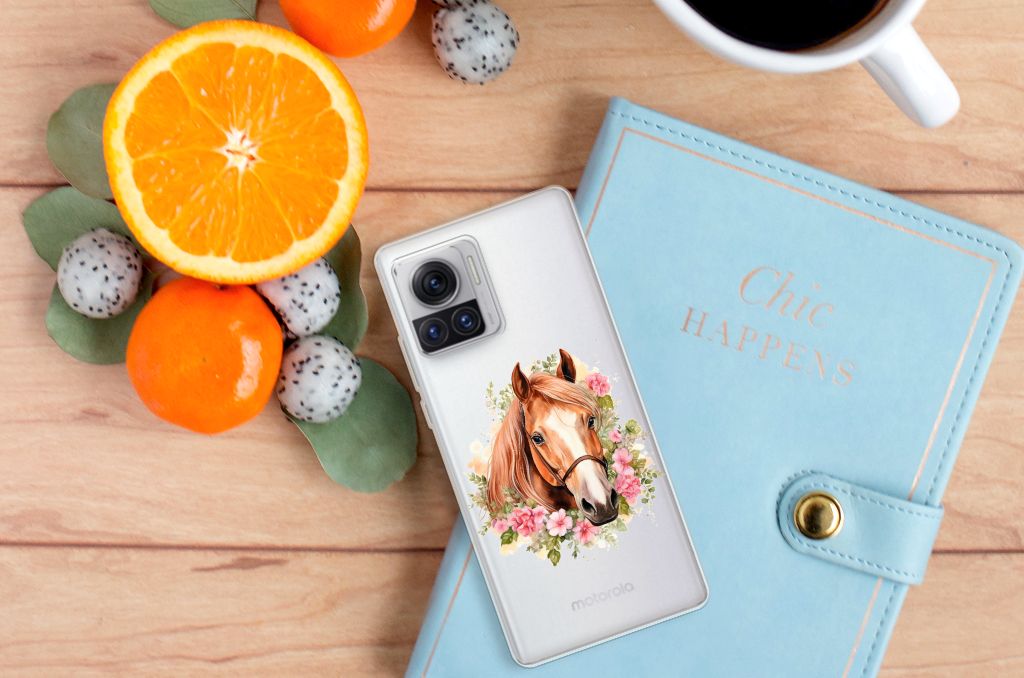 TPU Hoesje voor Motorola Moto X30 Pro Paard design paarden bloemen aanzicht