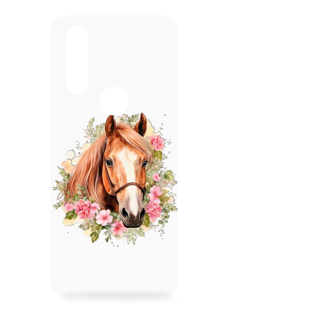 TPU Hoesje voor Motorola One Vision Paard met mooie paardenafbeelding en bloemen, perfect cadeau 🎁!