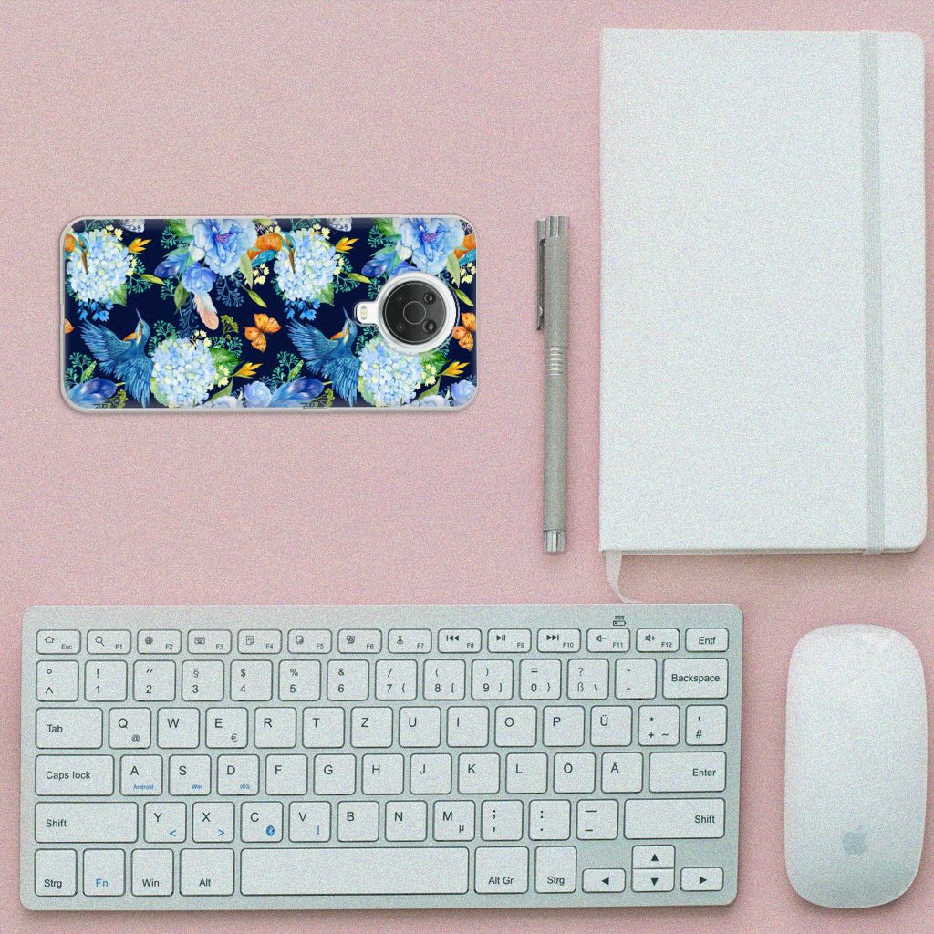 TPU Hoesje voor Nokia G20 | G10 IJsvogel bloemen design bovenaanzicht
