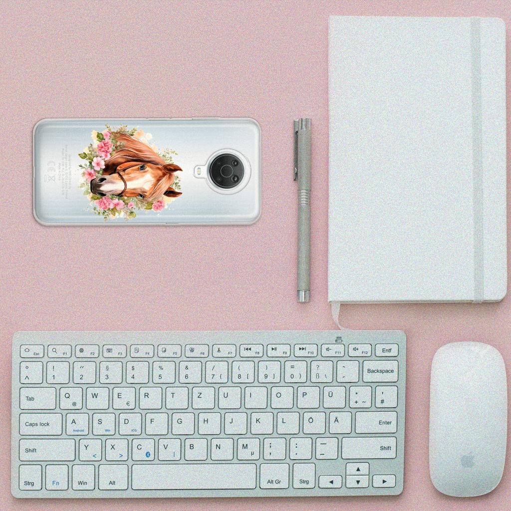 TPU Hoesje voor Nokia G20 | G10 Paard met bloemen, perfect als cadeau voor dierenliefhebbers!
