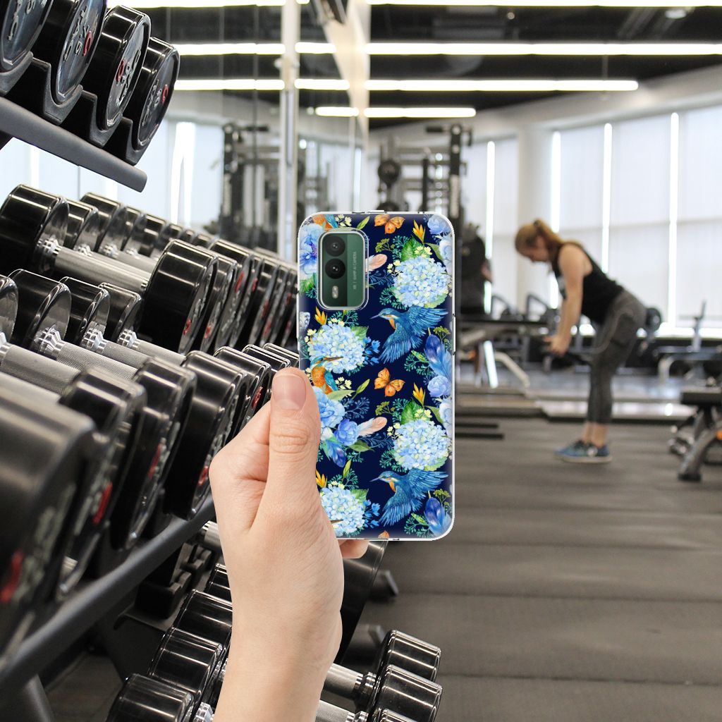 TPU Hoesje voor Nokia XR21 IJsvogel bloemen design hand