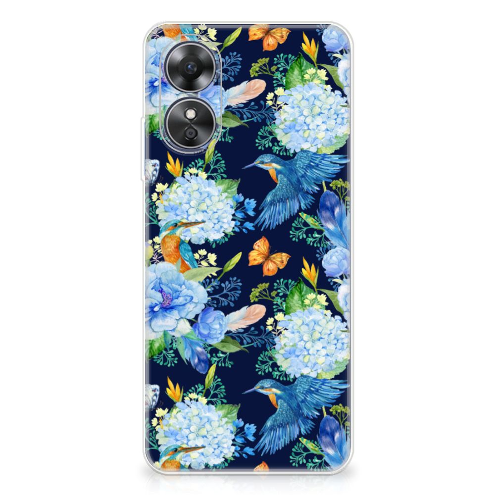TPU Hoesje voor OPPO A17 IJsvogel met bloemen en vlinders, perfect als cadeau voor gebruiksgemak en bescherming.