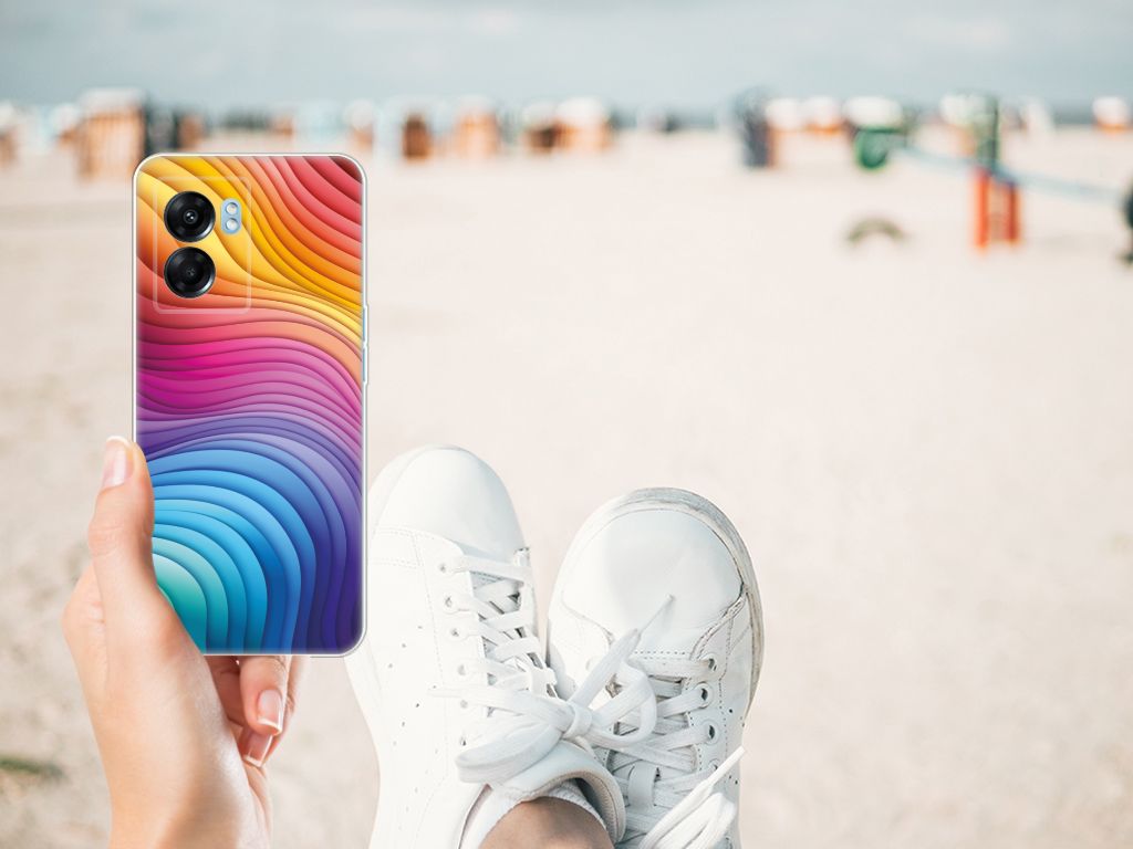 TPU Hoesje voor OPPO A77 | A57 5G Regenboog met kleurrijk design, perfecte bescherming en uitstraling op het strand.