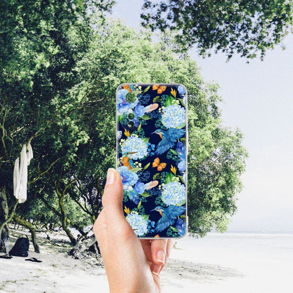 OPPO A78 5G A58 5G TPU Hoesje IJsvogel design bloemen aanzicht